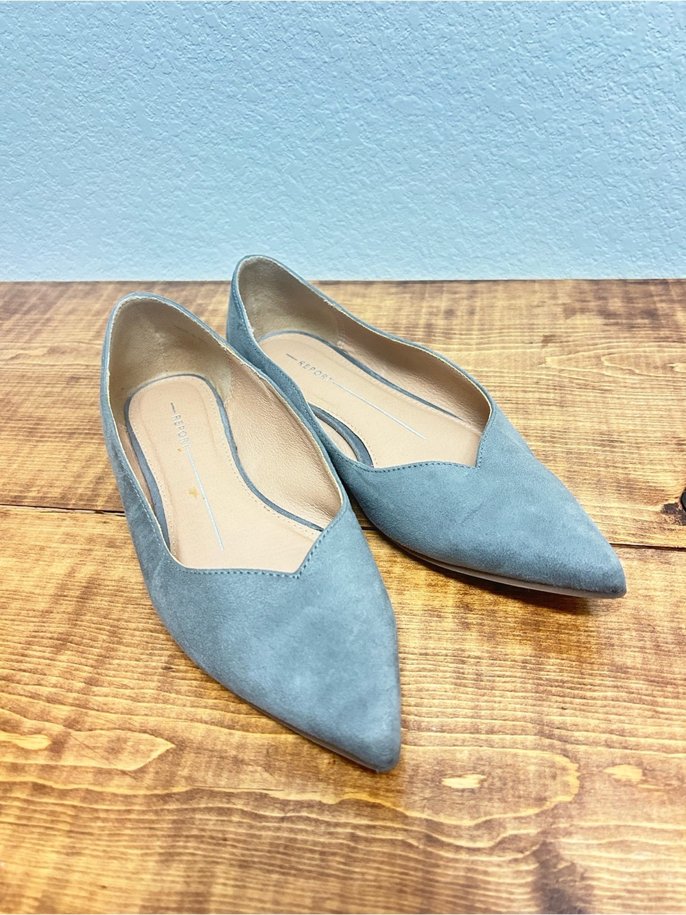 Pointed Toe Suede Ballet Flats in Light Gray